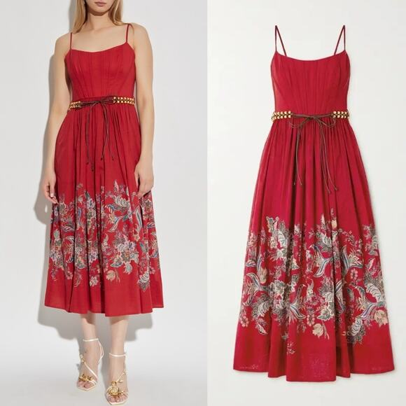 Zimmermann Dresses & Skirts - Zimmermann Rhiannon Corset Midi Dress in Red Multi Paisley 3 / 10